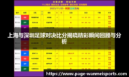 上海与深圳足球对决比分揭晓精彩瞬间回顾与分析